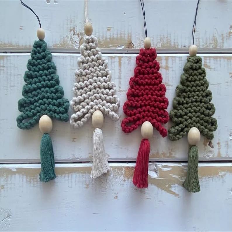 Azeem Mart Macrame Christmas Tree | Christmas Ornament | Christmas Decor | Holiday Decor | Olive Green | Ivy | White | Natural | Christmas