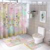 FBMLBRB Colorful Spring Butterfly 4 Pcs Waterproof Shower Curtain Set,Rainbow Watercolor Ballet Dancer Clouds Floral Butterflies with Waterproof Toilet Cover Shower Mat Rugs view 1