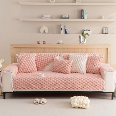 vctops Super Soft Faux Fur Couch Cover 3D Plaid Fuzzy Plush Sofa Covers Non-Slip Washable Sofa Slipcover Furniture Protector for Dogs Cat Pets (Pink,36"x63")