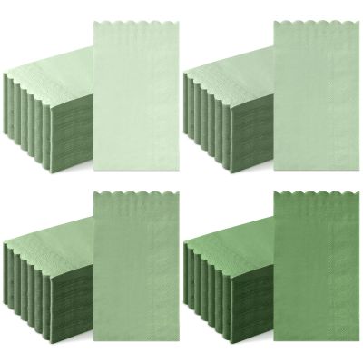Cholemy 200 Pcs Cocktail Napkins 2 Ply Cute Scalloped Napkins, Sage Green