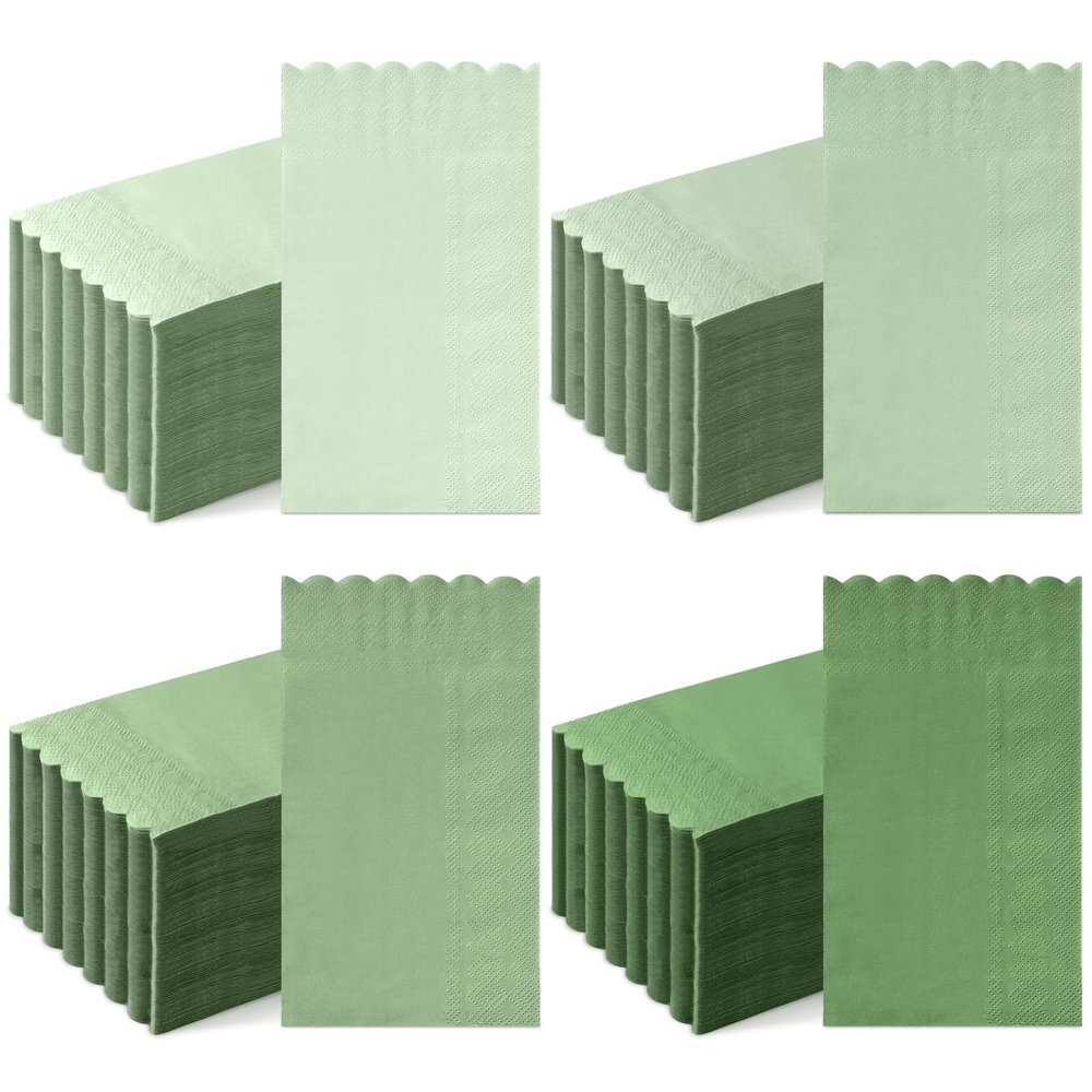 Cholemy 200 Pcs Cocktail Napkins 2 Ply Cute Scalloped Napkins, Sage Green