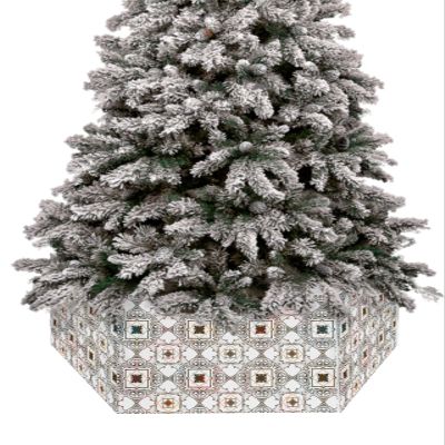 Christmas Tree Collar 4PCS-17"x10", Christmas Tree Ring Boho Retro Pattern and Gradient Lines Christmas Tree Stands Skirts Base Covers for Xmas Holiday Home Decor