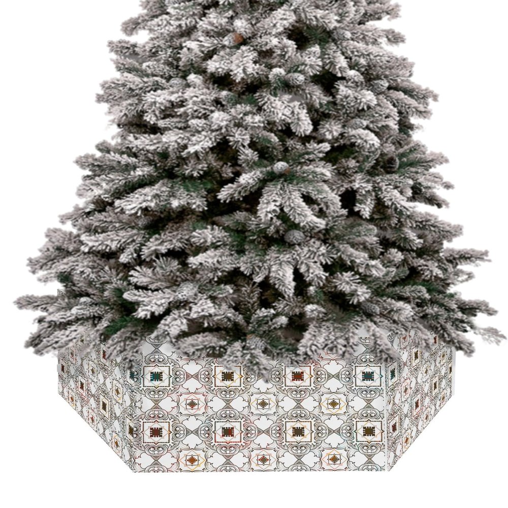 Christmas Tree Collar 4PCS-17"x10", Christmas Tree Ring Boho Retro Pattern and Gradient Lines Christmas Tree Stands Skirts Base Covers for Xmas Holiday Home Decor