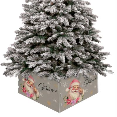 Christmas Tree Collar 4PCS-17"x10", Christmas Tree Ring Christmas Cute Santa Claus with Snowflakes Grey Christmas Tree Stands Skirts Base Covers for Xmas Holiday Home Decor
