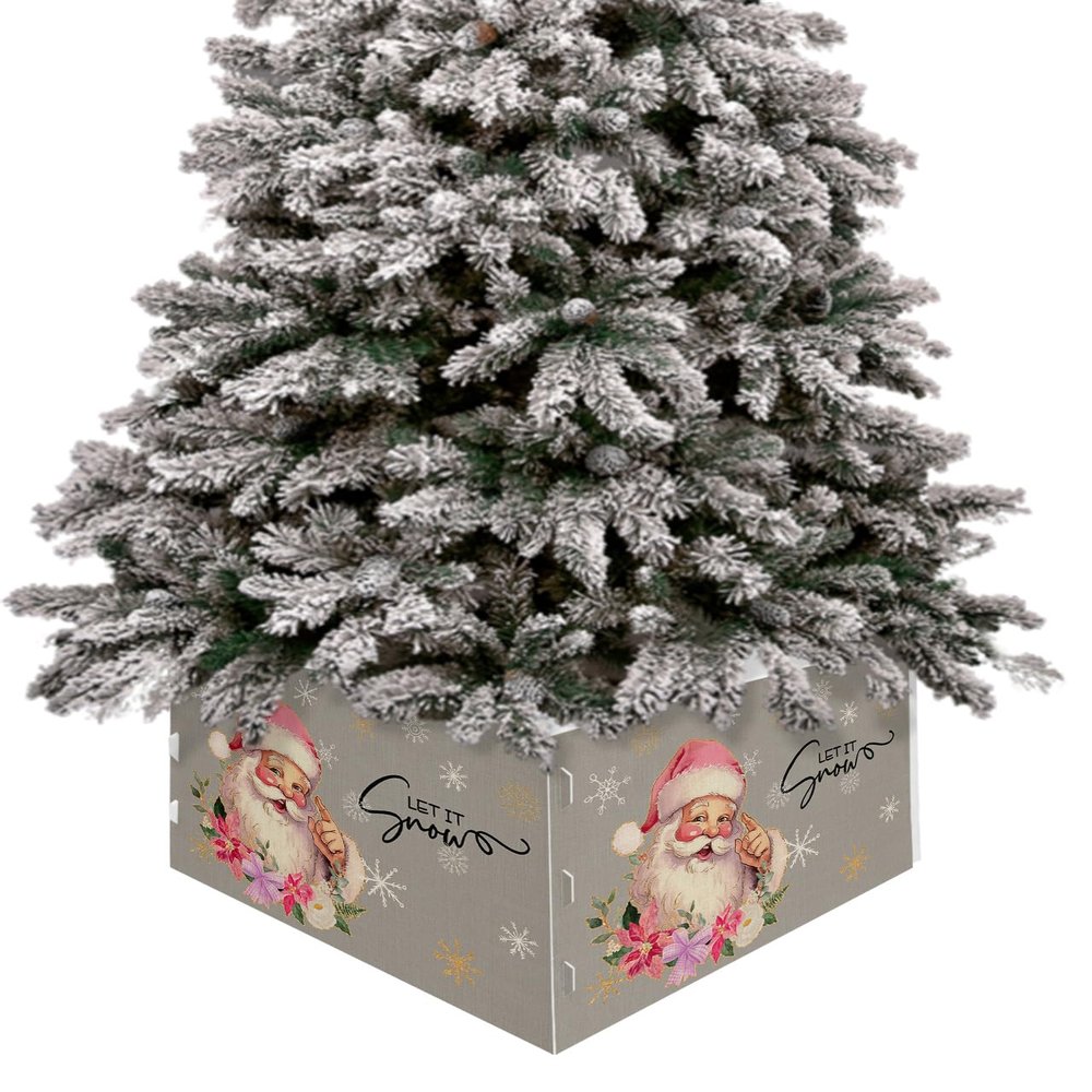 Christmas Tree Collar 4PCS-17"x10", Christmas Tree Ring Christmas Cute Santa Claus with Snowflakes Grey Christmas Tree Stands Skirts Base Covers for Xmas Holiday Home Decor