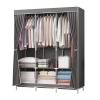 Canvas Wardrobe, Portable Fabric Wardrobe with Hanging Rail and Shelves, Clothes Closet Storage Organizer for Bedroom,Grey-128x45x170cm view 1