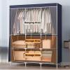 Canvas Wardrobe, Portable Fabric Wardrobe with Hanging Rail and Shelves, Clothes Closet Storage Organizer for Bedroom,Grey-128x45x170cm view 4