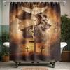 Orlco Art Jesus Christian Cross Retro Vintage Shower Curtain Farmhouse Painting Tiger and Jesus Lamb Dove Pictures Rustic Religious Bathroom Shower Curtain with 12 Hooks 72"x72" view 2