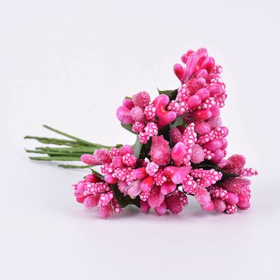 ECYC Ltd 12 Pcs/lot Mini Artificial Flower Stamen Pearl Flower Stamens Floral Stamen Pistil for Crafts Flower Making Wedding Bouquet Bridal Headwear Home Wedding Decor Cake Decoration, Rose Red