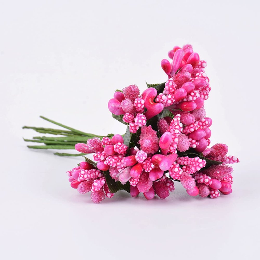 ECYC Ltd 12 Pcs/lot Mini Artificial Flower Stamen Pearl Flower Stamens Floral Stamen Pistil for Crafts Flower Making Wedding Bouquet Bridal Headwear Home Wedding Decor Cake Decoration, Rose Red
