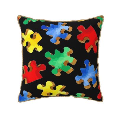 Augenstern Zippered Pillow Protectors Cover Case Autism-Awareness-Colorful-Puzzle Decorative Throw Pillow Cover Square Cushion Case 16"X16"