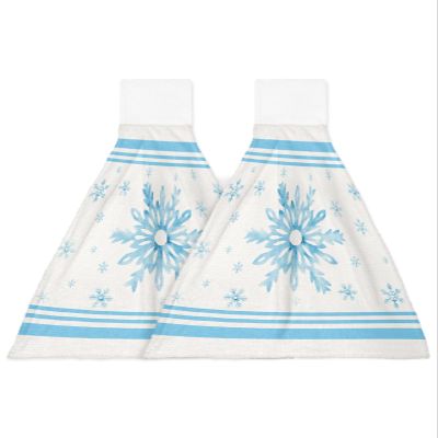 ALAGEO Christmas Kitchen Towels Snowflake Hanging Kitchen Towels with Loop Winter Blue Stripes Hanging Dish Towels Christmas Hand Tie Towels Set 2 Tea Bar Towels Dish Towel for Kitchen Holiday Xmas