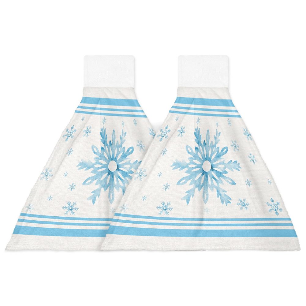 ALAGEO Christmas Kitchen Towels Snowflake Hanging Kitchen Towels with Loop Winter Blue Stripes Hanging Dish Towels Christmas Hand Tie Towels Set 2 Tea Bar Towels Dish Towel for Kitchen Holiday Xmas