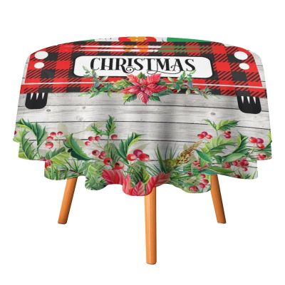 INSFBRB Xmas Tree Truck Round Tablecloths Red Truck Merry Christmas Gnome Decor Candy Leaf Party Table Linen Cloth Cover for Home Kitchen Dining Room Outdoor Patio Decoration 36x36in