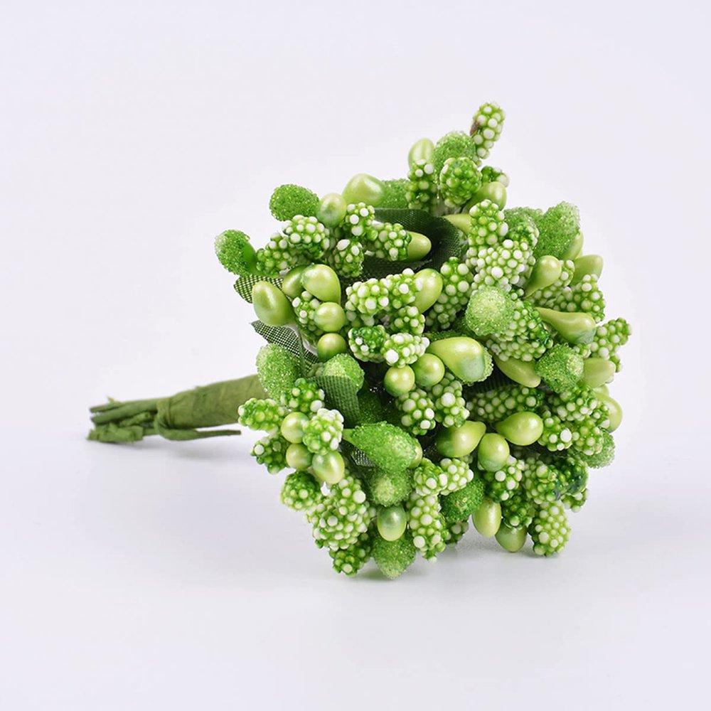ECYC Ltd 12 Pcs/lot Mini Artificial Flower Stamen Pearl Flower Stamens Floral Stamen Pistil for Crafts Flower Making Wedding Bouquet Bridal Headwear Home Wedding Decor Cake Decoration, Green