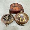 Brass Nautical Sundial Compass with Leather Case and Chain - Push Open Steampunk Accessory, Unique Gift for Men - Beautiful Handmade Sundial Clock to My Husband view 1