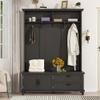 NCKMYB Rustic Hall Tree with Cabinet 59'' Wild Coat Rack with Drawers and 3 Open ShelvesMudroom Bench Organization for Hallway, Entryway, Black view 1