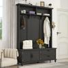 NCKMYB Rustic Hall Tree with Cabinet 59'' Wild Coat Rack with Drawers and 3 Open ShelvesMudroom Bench Organization for Hallway, Entryway, Black view 2