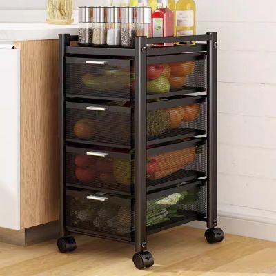 EMYJAY Fruit Basket for Kitchen, Rotating Fruit and Vegetable Storage, Kitchen Storage Rolling Cart Multifunctional Kitchen Vegetable Storage Rack (Color : Black, Size : 30X40X78CM)