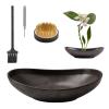 WANDIC Black Flower Arranger Supplies, Ingot Shaped Bowl & 5cm Floral Frog for Ikebana Ceramic Floral Vase for Plant Arranging Floristry Container view 1