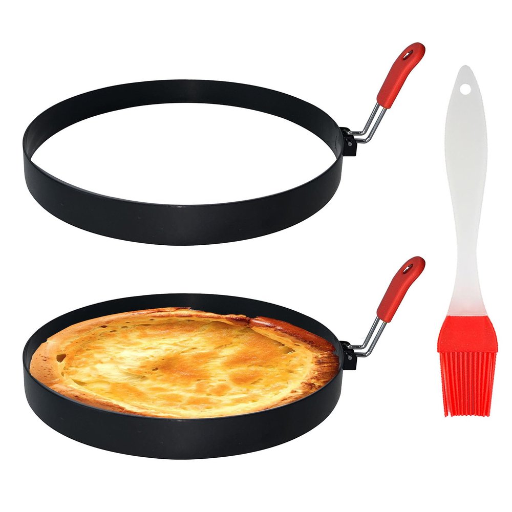 Egg Pancake Rings Mold, 2 Pack 6" Round Pancake Shaper Egg Mold Omelet Ring Stainless Steel Frying Eggs Ring with Silicone Handle for Griddle Sandwich Eggs Muffin Pancakes Burger Breakfast