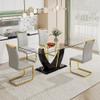5 Pieces Black Glass Dining Table Set for 4 Glass Modern Kitchen Dining Room Table Set 63" Tempered Glass Dining Table and 4 Grey Upholstered Chairs,Dining Kitchen Table Set, Home Kitchen Furniture view 1