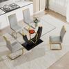 5 Pieces Black Glass Dining Table Set for 4 Glass Modern Kitchen Dining Room Table Set 63" Tempered Glass Dining Table and 4 Grey Upholstered Chairs,Dining Kitchen Table Set, Home Kitchen Furniture view 3