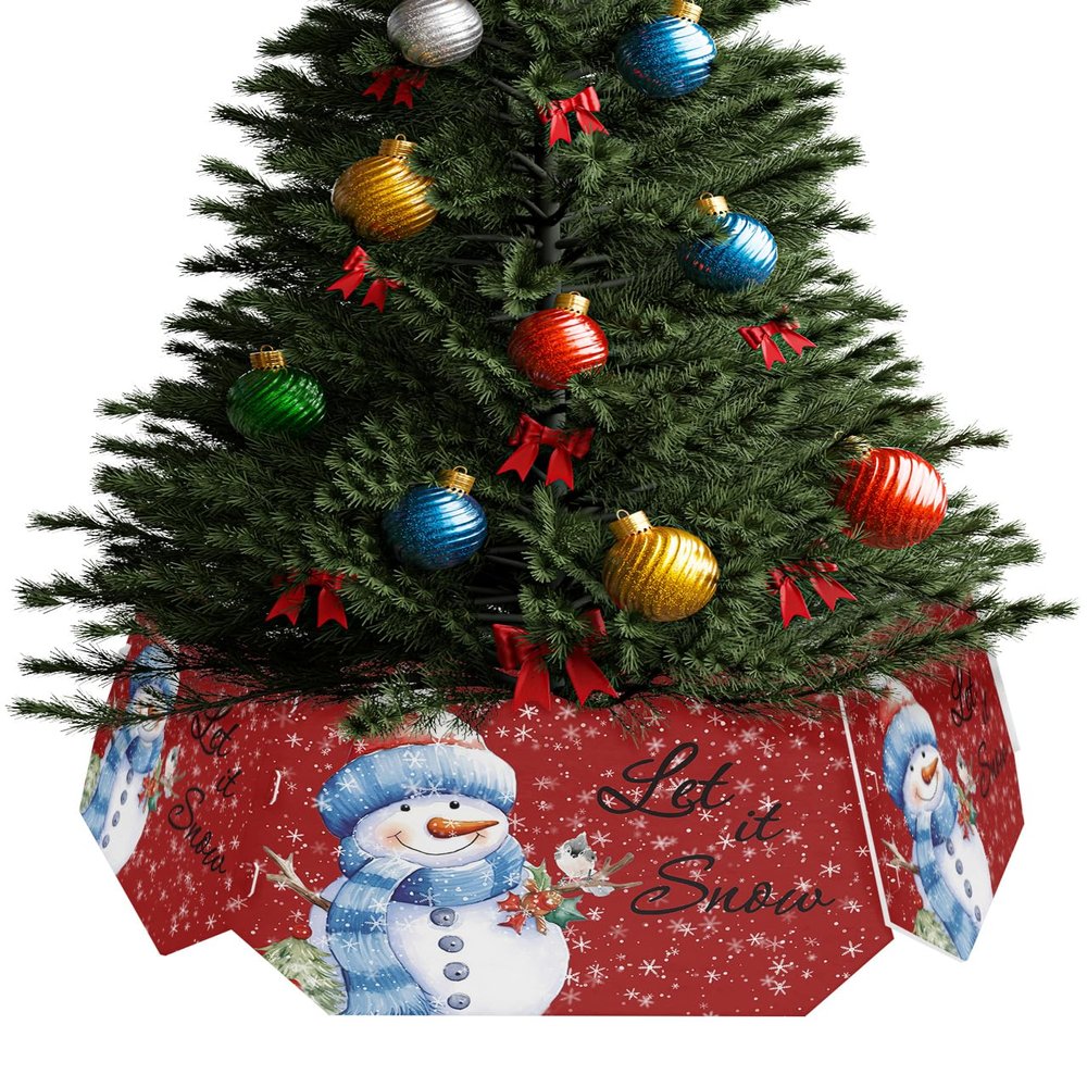 Christmas Tree Collar 6-PCS14.5"x 10", Christmas Tree Ring Merry Christmas Snowman with Robin Red Christmas Tree Stands Skirts Base Covers for Xmas Holiday Home Decor