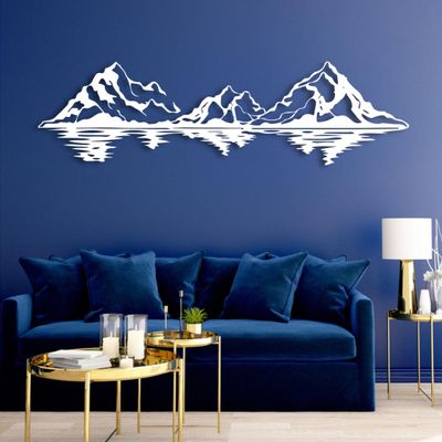 Cadeali Metal Mountain Wall Art, Mountain Wall Decor, Large Art Mountains, Decoration for Living Room, Bedroom or Study (White, 47"x13"/118x32cm)