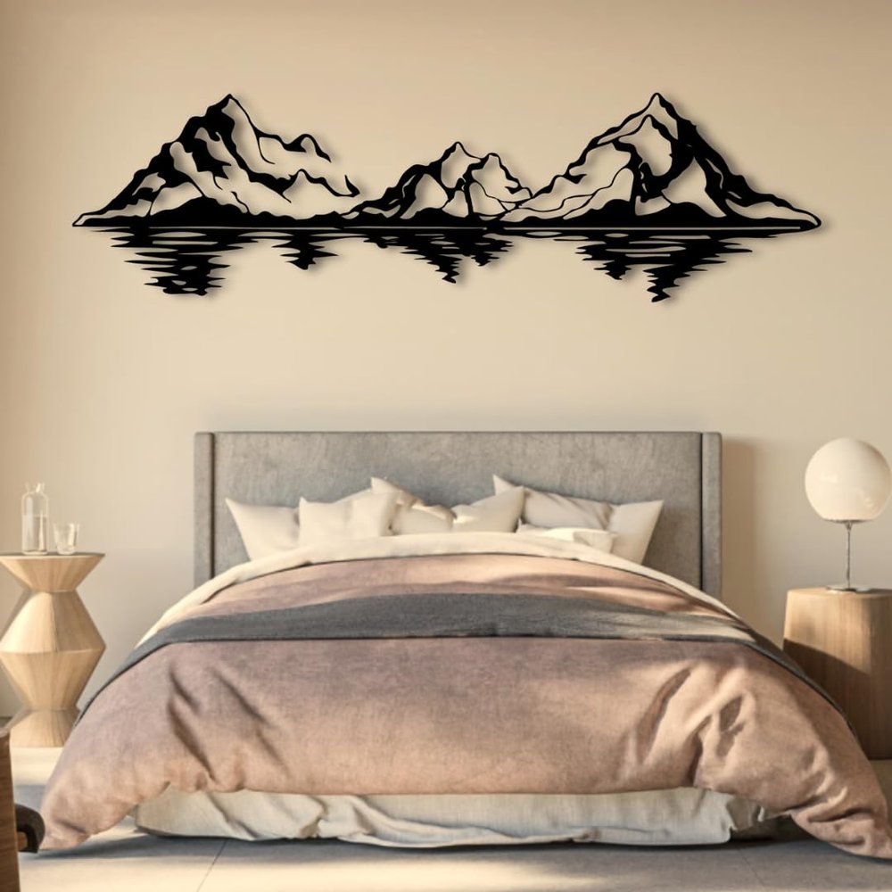 Cadeali Metal Mountain Wall Art, Mountain Wall Decor, Large Art Mountains, Decoration for Living Room, Bedroom or Study (Black, 47"x13"/118x32cm)