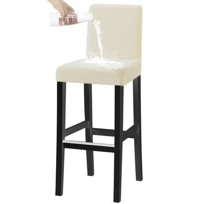 Bar Stool Chair Covers Stretch Waterproof Bar Stool Covers with Backs Washable Bar Chair Covers Swivel Barstool Covers Slipcovers with Back for Low Short Back Chair ( Color : Beige , Size : Set of 1 )