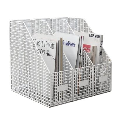 REMYSAOS Magazine Rack Display Rack Metal Mesh Magazine Holder Desk Organizer, 3 Compartments File Sorter for Home and Office Storage, Small Bookshelf for Kids Student Table Top (Color : White)