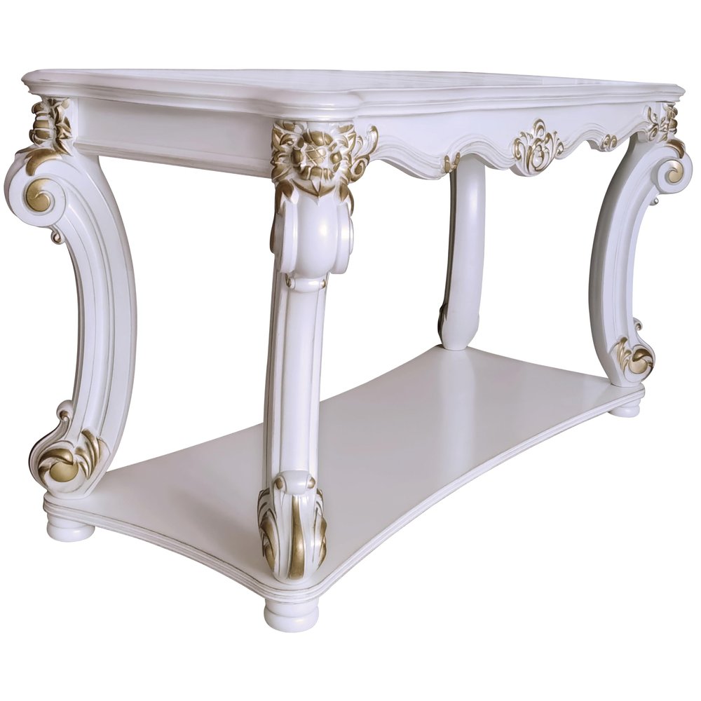 Acme Vendome Wooden Sofa Table with Scrolled Legs in Antique Pearl