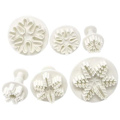 6pcs Grade Plastic Snowflake Fondant Cake Plunger Cutters Molds for Baking, DIY Embossing (Assorted Color)