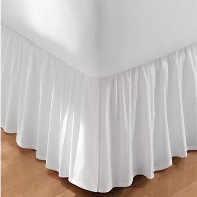 AKBLinenBedding - 3 Side Daybed Split Corner Dust Ruffle Bed Skirt - 2 Shorter 1 Longer Side, White Solid 650 TC Egyptian Cotton, Drop Length - 17 Inch (Full - 75 inch W x 54 inch L)