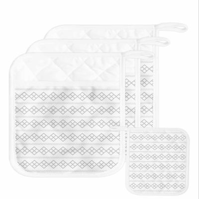 3 Pack Pot Holders, Geometric Gray Pot Holders for Kitchen with Pockets & Loops Heat Resistant Pot Holder Pad for Cooking Baking Microwave BBQ Contemporary Minimalist Boho Stripes