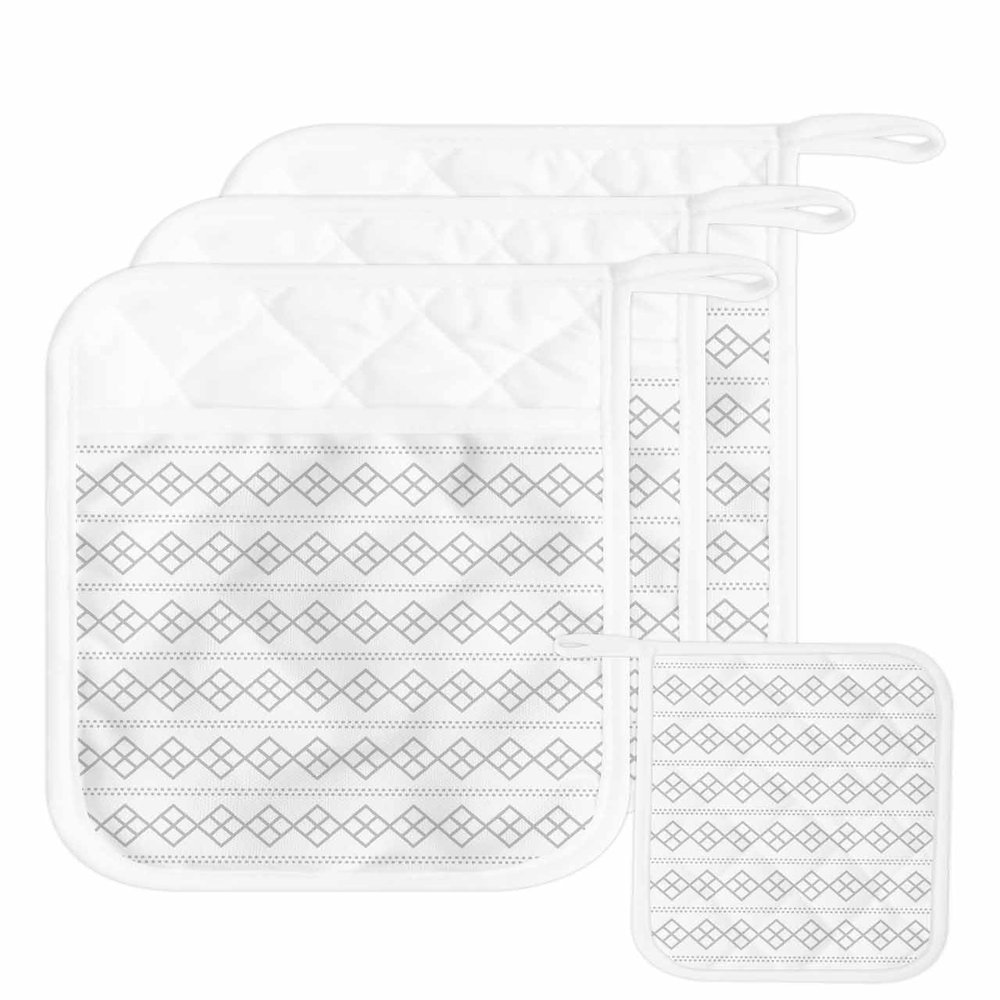3 Pack Pot Holders, Geometric Gray Pot Holders for Kitchen with Pockets & Loops Heat Resistant Pot Holder Pad for Cooking Baking Microwave BBQ Contemporary Minimalist Boho Stripes