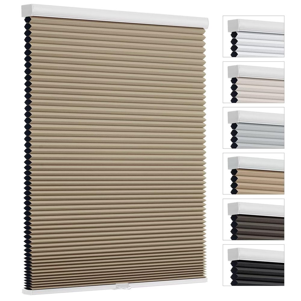 Changshade Cellular Shades Door Window Blinds Cordless Blackout, Honeycomb Blind Accordion Shade Room Darkening Indoor Pleated 1.5" Cell Easy to Install, Shade Size 48" Width64" Height, Brown