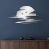 ICEWQOQU Sunrise Wall Art, Metal Wall Art, Sun Wall Decor, Bird Wall Art, Sun and Seagulls Metal Wall Decor, Wall Decor Living Room, Large Wall Decor (Silver, 15"x30"|38x76cm) view 1