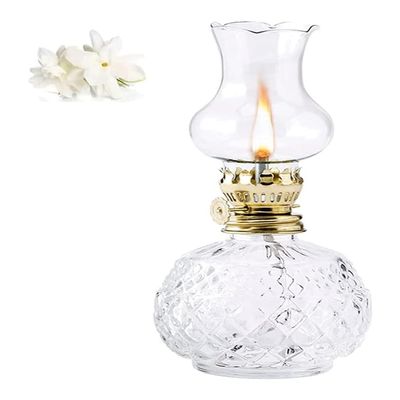 Classic Oil Lamp Glass Kerosene Lamp Exquisite Workmanship Oil Lamp for Indoor Lighting Decoration Glass Hurricane Lamp for Outdoor Camping Portable ( Size : White )