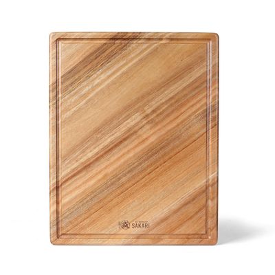 MITSUMOTO SAKARI Japanese Acacia Wood Cutting Board, 17 13 in Kitchen Cutting Board for Meat Vegetables Cheese, Pure Natural Textured Chopping Board with Juice Groove