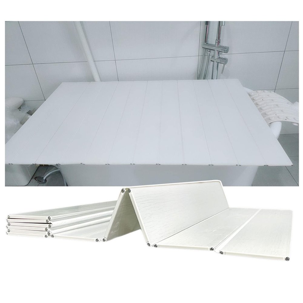 Bathtub Tray Bathtub Caddy Tray Folding Bathtub Cover, 0.6cm Thickness Durable Dust-Proof Board Insulation Cover, PVC Shutter Bath Lid, Length 150/160/170/180cm Multifunctional (Color : White, Size