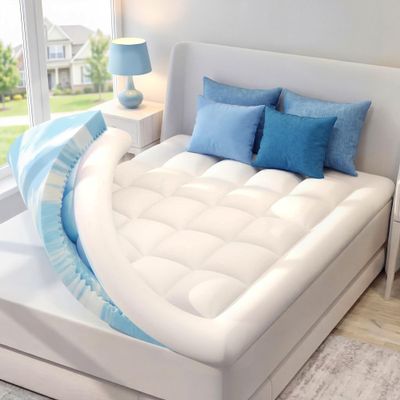 SINWEEK Dual Layer 4 Inch Memory Foam Mattress Topper, Twin XL Size, 2 Inch Cooling Gel 5-Zone Memory Foam Plus 2 Inch Extra Thick Pillowtop Cover, Pressure Relieve Soft Mattress Pad,Light Blue