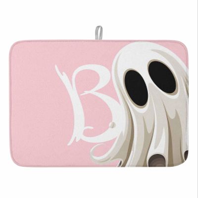 Halloween Dish Drying Mat for Kitchen Counter, Funny Cute Blush Pink White Absorbent Reversible Dish Drainer Rack Mats for Coffee Bar Mats 16''x18'' 1 PCS