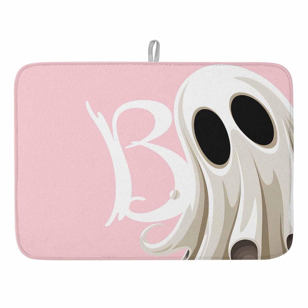 Halloween Dish Drying Mat for Kitchen Counter, Funny Cute Blush Pink White Absorbent Reversible Dish Drainer Rack Mats for Coffee Bar Mats 16''x18'' 1 PCS