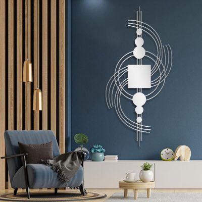 Cadeali Metal Line Art Wall Decor, Geometric Metal Wall Decor, Geometric Line Art, Abstract Art, Modern Sign, Abstract Decortion for Living Room, Bedroom, Office(Silver, 12L x27W)