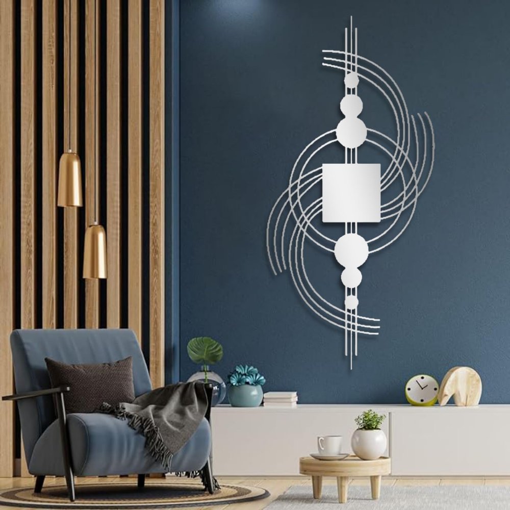 Cadeali Metal Line Art Wall Decor, Geometric Metal Wall Decor, Geometric Line Art, Abstract Art, Modern Sign, Abstract Decortion for Living Room, Bedroom, Office(Silver, 12L x27W)