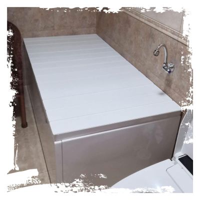 Bathtub Tray Folding Bathtub Cover Bathtub Caddy Tray, Multifunction Dust-Proof Board Insulation Cover, PVC Shutter Bath Lid for Luxury Spa Or Reading, 0.6cm Thickness Multifunctional (Color : White