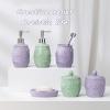 AOPPLSOT Soap Dispenser Set Blue, Bathroom Accessories Set Made of Ceramic, Soap Dish and Toothbrush Cup Set for Bathroom and Guest Toilet,Purple view 3