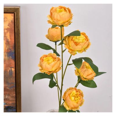 Artificial Bouquet 3 Branches Peony Artificial Flowers Mixed Color Home Wedding Table Teacher's Day Gift Artificial Flowers Peony Home Decoration (Color : Orange 3 PCS)